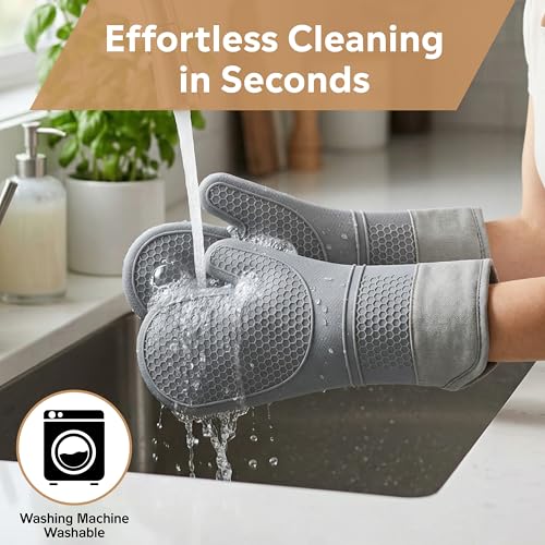 Silicone Oven Mitts and Pot Holders Sets, 6 Piece Kitchen Set | 2 Oven Mitts, 2 Mini Gloves, 2 Pot Holders, Heat Resistant Non Slip Silicone, Ideal for Cooking & Grilling - color: 2 Pot Holders, 2 Oven Mitts, 2 Mini Gloves