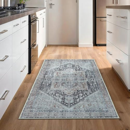GLN Rugs Bohemian - Taxila - Machine Washable Runner Rug, Boho Washable, Non Slip, Low Pile Chenille Area Rug, Hallway, Bedroom, Kitchen Rug - Easy Clean (2'6"x7' Brown and Gray) - color: Brown/Gray/Cream, size: 2'6" x 7' (Runner)