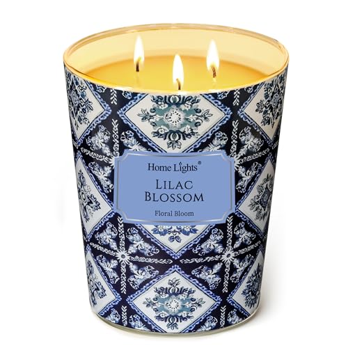HomeLights Lilac Blossom Scented Candles | 34oz Soy Candles Bohemian Natural Textures 3-Wick Large Candle Jars | Ideal Candle Gifts for Events, Home Decor Stress, Relief & Relaxation - color: Lilac Blossom, size: 34oz 3-wick