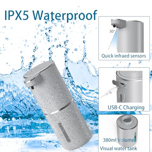 Automatic Soap Dispenser – Touchless Foaming Soap Dispenser 400ml USB Rechargeable Dispenser Electric Wall Mounted 4levels Adjustable Foam Soap Dispenser Pump for Bathroom Kitchen(Silver) - color: Silver, style: Foam