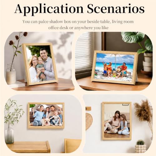Shadow Box Frame 8"x 10" - 4 Pack Wood Deep Shadowbox with Glass Shadow Boxes Display Cases Suitable for Photos, Dried Flowers, DIY Crafts Medals Picture Frames for Wall Tabletop (Wood) - size: 8x10-4pcs-wood