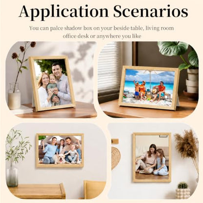 Shadow Box Frame 8"x 10" - 4 Pack Wood Deep Shadowbox with Glass Shadow Boxes Display Cases Suitable for Photos, Dried Flowers, DIY Crafts Medals Picture Frames for Wall Tabletop (Wood) - size: 8x10-4pcs-wood