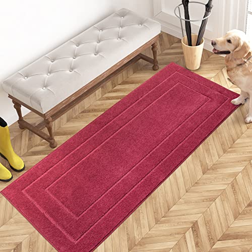 PURRUGS Hallway Runner Rug, 24" x 59", Burgundy Red | Machine Washable, Non-Slip, Waterproof TPR Backing, Super Absorbent, Low Profile, For Hallway, Kitchen, and Entryway - color: Burgundy Red, size: 24" X 59"