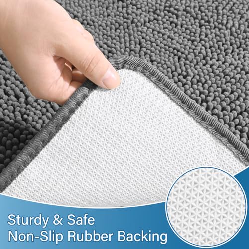 Bathroom Rug Sets 2 Piece, 20"x20" U-Shaped & 21"×34", Grey | Toilet Mat Non Slip Bath Mats Floor Set, Washable Bath Rug Set, Absorbent Soft Bathroom Rug - color: Grey