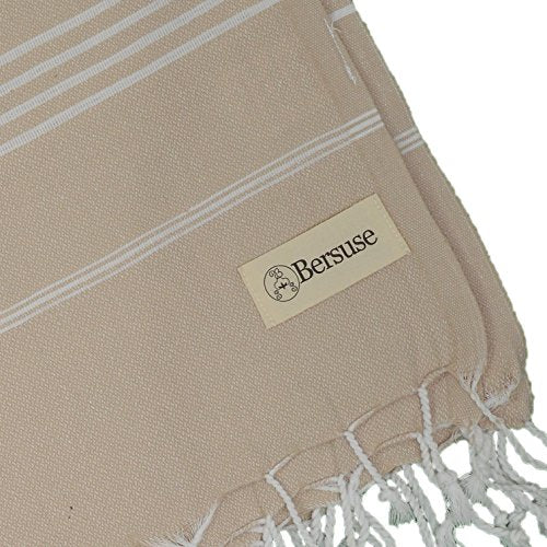 Bersuse Towels Anatolia XL Beach Blanket Throw Blanket Turkish Towel 100% Cotton Extra-Large Quick-Dry Lightweight Premium Peshtemal Towel - 61x82 Inches, Beige - color: Beige