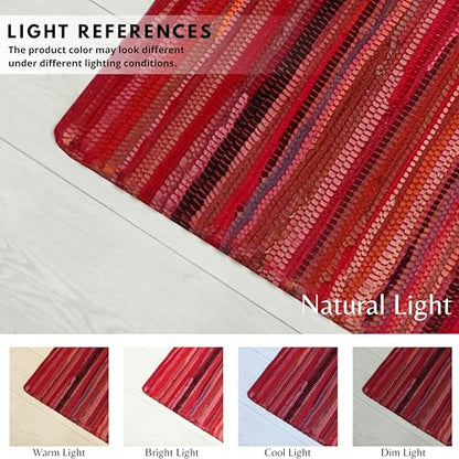 Chindi Woven Rug 2x3 Feet - Red | Cotton Throw Rugs for Kitchen, Entryway, Easy Care Small Boho Mat - color: Red, size: 2 x 3 feet