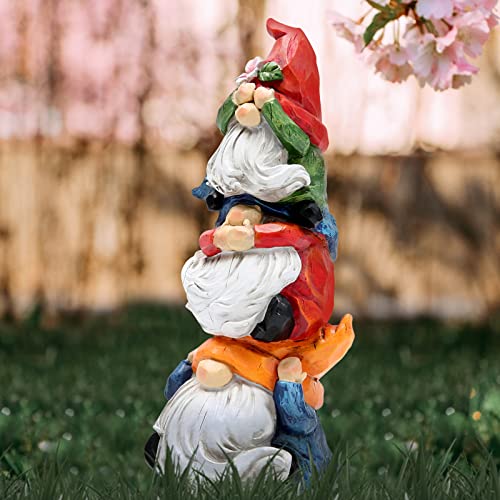 Hodao Spring Gnome Decor Statue, Resin Three Wise Gnomes Figurine with See No Evil Hear No Evil Speak No Evil Design, Cute Tiered Tray Shelf Table Accent, Year Round Gift - style: Three Wise Gnom
