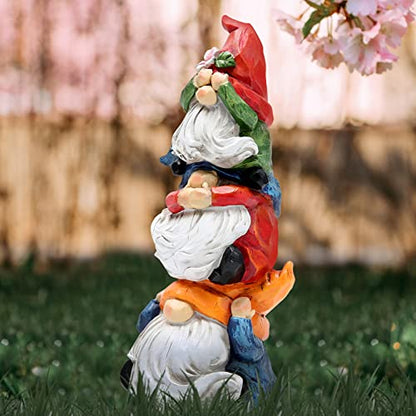 Hodao Spring Gnome Decor Statue, Resin Three Wise Gnomes Figurine with See No Evil Hear No Evil Speak No Evil Design, Cute Tiered Tray Shelf Table Accent, Year Round Gift - style: Three Wise Gnom
