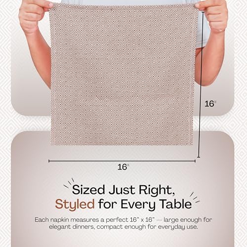 Brown Cloth Napkins Set of 6, Diamond Pattern Weave, 16x16 Inch, 100% Cotton, Durable & Washable Fabric Table Linen for Dinner, Rustic Dining, Everyday Meals & Festive Occassions - color: Brown, size: 16" x 16" (Set of 6)