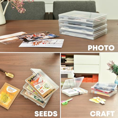 ALINK Photo Storage Box 5 x 7 In Photo Case, 10 Inner Large Photo Keeper, Clear Photo Storage Container, Seed Craft Cards Pictures Organizer, Plastic Office Organizer with 1 Label Sticker - size: 5" X 7"