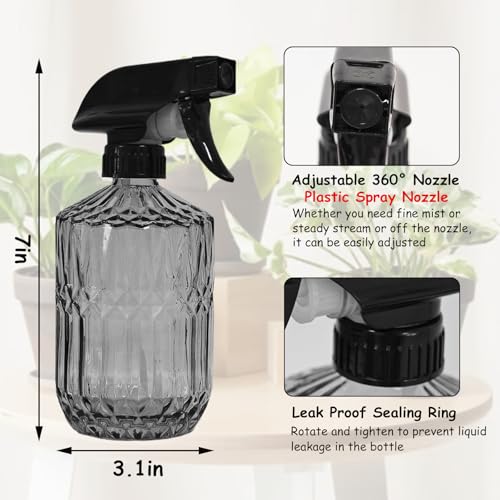 YYTSGG Glass Plant Mister Bottle, 15oz, Gray | Refillable Water Spray Bottle with Adjustable Mist Nozzle for Indoor Flowers, Outdoor Gardening, Cleaning, Hair and Pets Care - color: Gray
