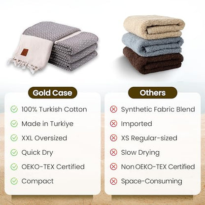 Gold CASE Turkish Beach Towel Set of 4 – 100% Cotton Large Turkish Bath Towels 67 x 38'' – Zeus Extra Large, Quick Dry & Sand Free Towels – Peshtemal for Pool – Brown - color: Brown, size: Zeus Beach Bath Towel