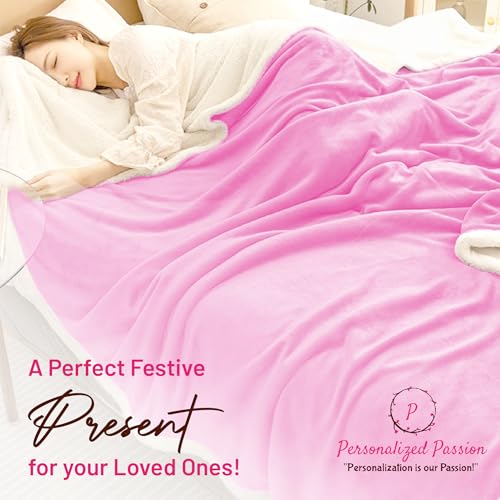 Personalized Sherpa Blanket - Reversible Custom Blanket with Micro Mink & Faux Lambswool, Throw Blankets for Bed & Couch - Pink (50"x60") - color: Pink