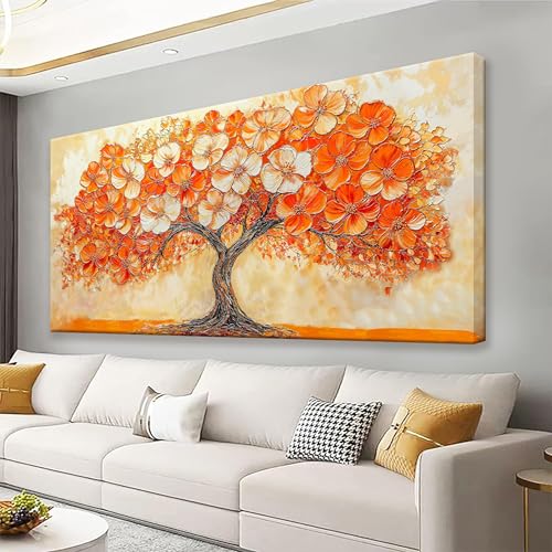 Suconvng Abstract Wall Art Prints Picture Tree Canvas Art Wall Decor Painting Orange Tree Wall Art Bedroom Bathroom Office Home Decor 20" X 40" Ready To Hang - color: red orange, size: 40"L x 20"W