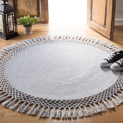 SAFAVIEH Sahara Collection 3' Round Grey SAH490F Handmade Boho Tassel Area Rug - color: Grey, size: 3' (Round)