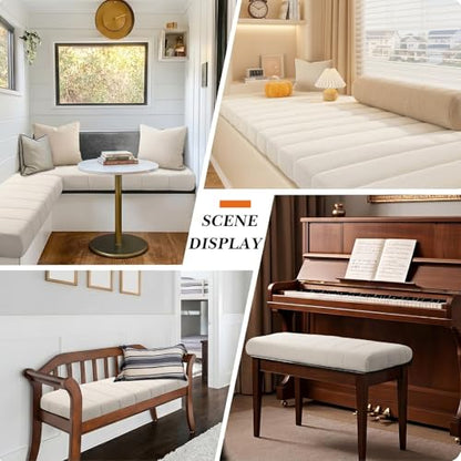 Bench Cushions for Indoor Furniture 30x16in with Ties,1.8in Dick Teddy Fleece Bay Window Seat Cushions Covers Removable Indoor,Water-Repellent Piano Bench Cushion for Entryway Bench,Dining,Dark brown