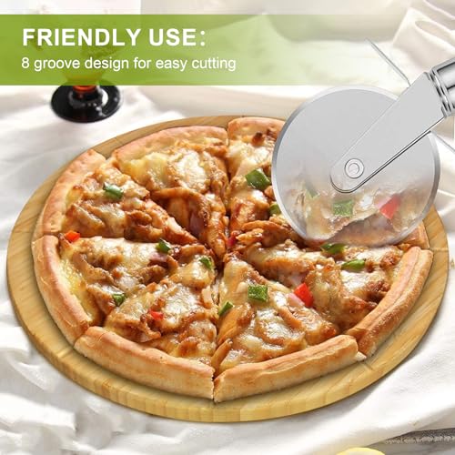 16inch Pizza Cutting Board Round Large Bamboo Wooden Prep Platter Tray - style: 16"