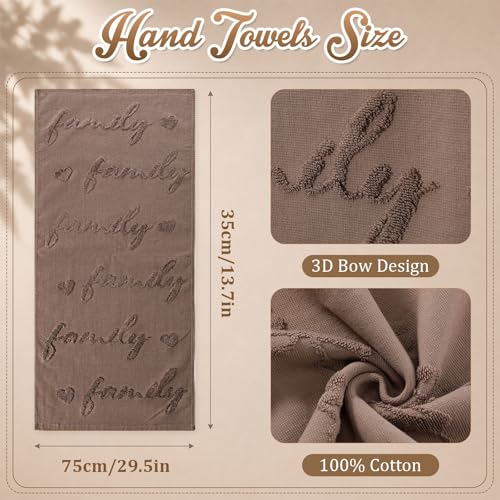 Hahafelt 3 Pack Farmhouse Decorative Hand Towels for Bathroom 100% Cotton Brown Absorbent Soft Embroidered Towels for Boho Kitchen Bathroom Decor Gifts, 29.5 x 13.7 Inch (Home, Love, Family) - style: Home Love Family