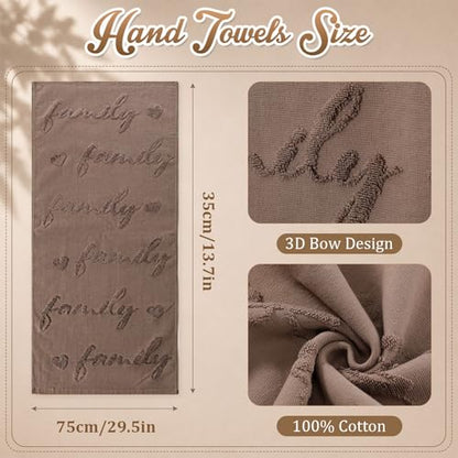 Hahafelt 3 Pack Farmhouse Decorative Hand Towels for Bathroom 100% Cotton Brown Absorbent Soft Embroidered Towels for Boho Kitchen Bathroom Decor Gifts, 29.5 x 13.7 Inch (Home, Love, Family) - style: Home Love Family