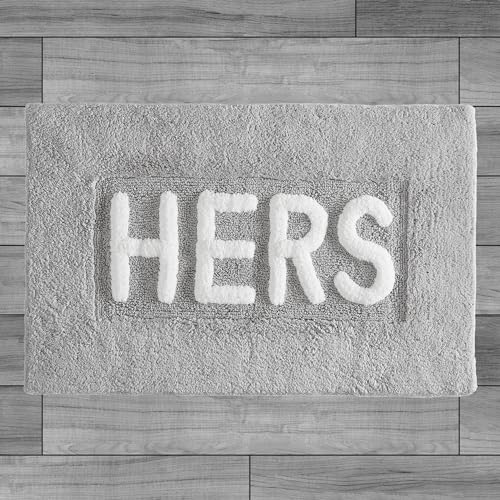 Cotton Bath Rug - Soft Cotton Bath Mat - Bathroom Decor - Water Absorbent and Machine Washable - Measures 21"x34" - Hers- Grey - color: Grey, size: 1'9" x 2'10" (Rectangular), style: Hers