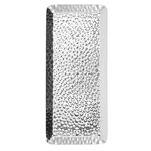 Hammered Tray, Stainless Steel Mirror Polished Serving Platter with Elegant Design, Perfect for Desserts and Fruits for Home Kitchen (Silver) - color: Silver