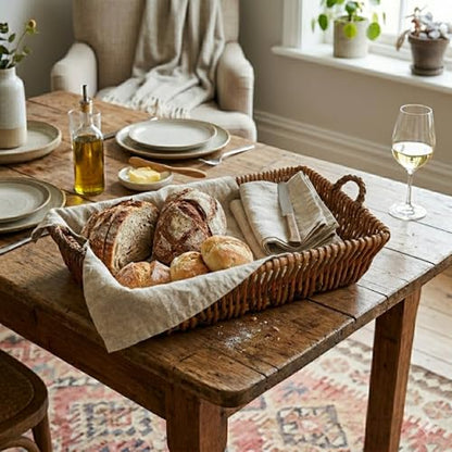 Wicker Nesting Baskets with Handles, Natural Brown, Willow, Farmhouse Style, Set of 5, Multi-Purpose Home Organizer