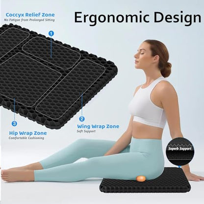 Egg Gel Seat Cushion, Breathable Gel Cushion Chair Pads with Non-Slip Cover for Home Office Car Wheelchair, Honeycomb Design Egg Seat Cushion As Seen On TV (Black) - color: Black, size: 16 x 14 x 1.65 inch