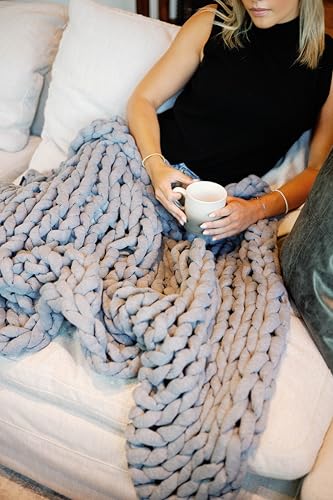 Original Knit Weighted Blanket- Breathable, Cooling, Hand Made Knit Throw Blanket for Sleep - Machine Washable, Stylish Design (Misty Grey, Full | 16lbs | 48"x72")