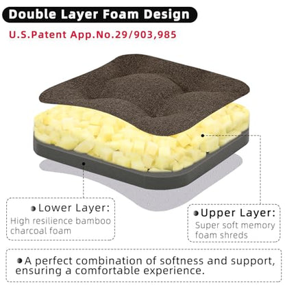 GOFORIT Chair Cushions,Tufted Shredded Memory Foam Chair Pads, Non-Slip Seat Cushions with Removable Cover,16'' x 16'', Brown - color: Brown