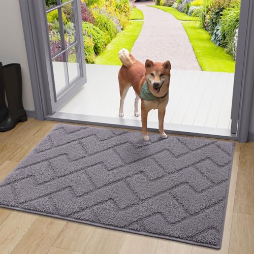 OLANLY Indoor Door Mat, 36x24, Dirt Resistant and Absorbent, Sturdy Non-Slip Rubber Backing, Easy to Clean, Washable Low-Profile Doormat for Entryway, Grey - color: Grey, size: 36" x 24"