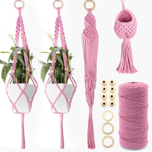 BUFANTL Macrame Kit for Beginners, 4-in-1 Plant Hanger Set - DIY Hanging Planter Craft Kit with 3 Tutorials for Home & Garden Decor, Ideal Handmade Gift - color: R04