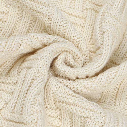 uxcell 100% Cotton Knit Throw Blanket, Cable Decors Beige 47x70 - color: Beige