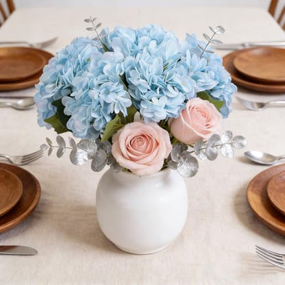 Kimura's Cabin 6pcs Fake Hydrangeas Flowers Artificial Hydrangea,Light Blue | Silk Hydrangea with Stems Faux Flower,Wedding Party Bouquets Arrangement Farmhouse Garden Home Table Centerpieces Decoration - color: Lake Water Blue
