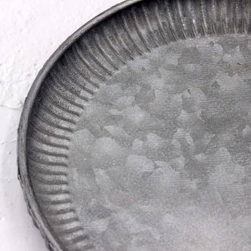 Funerom 9.8 inch Small Round Galvanized Metal Tray | Decorative Tray corrugated edges - size: 9.8"