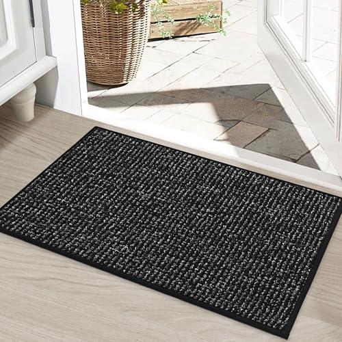 BEQHAUSE Dirt Trapper Door Mat 20" x 32", Non-Slip Washable Doormats, Black | Entrance Mat Dirt Resistant and Absorbent Welcome Mat, Low Profile Floor Mats for Front Back Door and Entryway - color: Black, size: 20" X 32" (Rectangular)