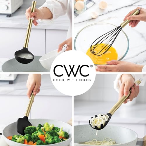 COOK WITH COLOR Silicone Cooking Utensils, Kitchen Utensil Set, Easy to Clean Silicone Kitchen Utensils, Cooking Utensils for Nonstick Cookware, Kitchen Gadgets Set with Holder, 10 Pieces