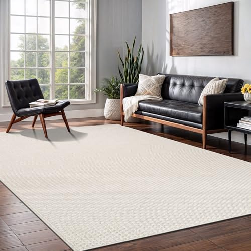 Easy Jute Rug 5x7 Indoor Outdoor Rug Natural Rugs Solid Fiber Rug Woven Area Rug Boho Easy Clean Inside Carpet for Living Room Bedroom Dining Room Hallway or Outdoor Patio Porch (5 X 7 Bone) - color: Bone/White, size: 5' x 7' (Rectangular)