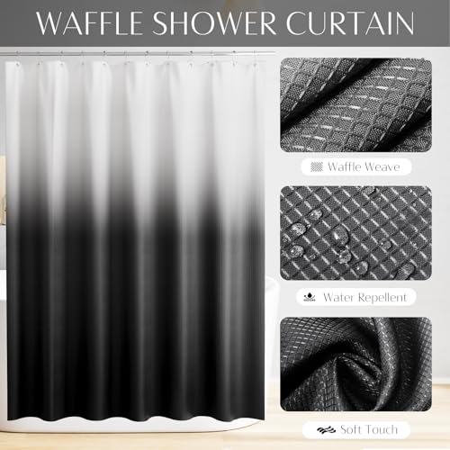 Bathroom Sets with Shower Curtain and Rugs Bathroom Accessories Set Black Bathroom Set,Soap Dispenser & Toilet Brush Holder Set with Stainless Steel Trash Can(23 PCS) - size: Black, style: Bath Set+Ombre Waffle Shower Curtain+Bath Rugs
