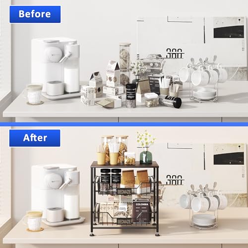 3 Tier Fruit Basket for Kitchen Metal Storage Organizer with Drawers | Adjustable Feet,Easy Assembly