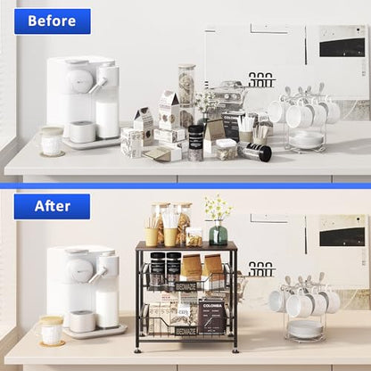 3 Tier Fruit Basket for Kitchen Metal Storage Organizer with Drawers | Adjustable Feet,Easy Assembly