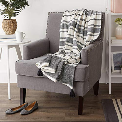 DII New Traditional, 2-Tone Chevron Stripe Throw, 50x60, Black - color: Black