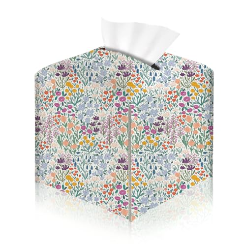 Floral Tissue Box Cover, Tissue Box Holder for Home, Playoom 5x5IN - color: Wildflowers 386