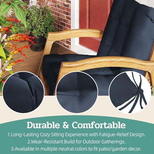 Outdoor Chair Cushions 42x21x4 Inch Set of 2, Dark Blue | Patio Cushions for Dining Rocking Chairs, High Back Soft Seat Pad with Ties, Waterproof Fade Resistant, Indoor Outside Use - color: Dark Blue