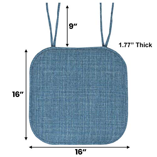 Sweet Home Collection Chair Cushion Memory Foam Pads with Ties Honeycomb Pattern Slip Non Skid Rubber Back Rounded Square 16" x 16" Seat Cover, 2 Pack, Aria Blue 6 pack - color: Aria Blue, size: 2 Count (Pack of 1)