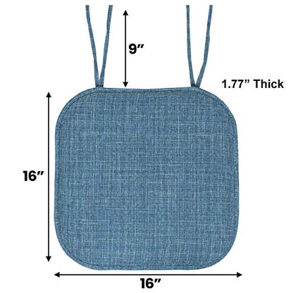 Sweet Home Collection Chair Cushion Memory Foam Pads with Ties Honeycomb Pattern Slip Non Skid Rubber Back Rounded Square 16" x 16" Seat Cover, 6 Pack, Aria Blue 12 Pack - color: Aria Blue, size: 6 Count (Pack of 1)