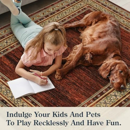 Modern Solid Area Rug 5x7 Washable Non Slip Neutral Rugs for Living Room, Non-Shedding Stain Resistant Bordered Throw Carpet, Neutral Foldable Floor Rugs for Bedroom Dining Table | Non Slip Neutral Border Non Shedding Stain Resistant Low Pile Foldable Rug