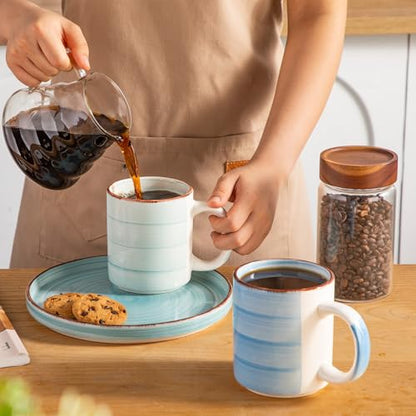 vancasso Bonita Ceramic Coffee Mug Set of 6,16 Oz Coffee Cups with Large Handle for Tea,Latte,Cappuccino,Milk,Cocoa,Dishwasher&Microwave Safe(Blue) - color: Blue