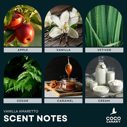Coco Canary Reed Diffuser for Home, Warm Vanilla Amaretto, 6.7 oz | Vanilla reed diffuser; Long-lasting scent; Cozy home scent, Flameless luxury decor