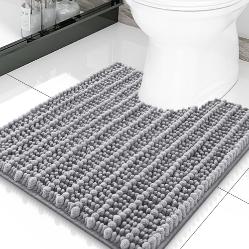 Smiry Bathroom Toilet Rugs U Shaped 20X20, Chenille Bath mats for Toilet | Grey Extra Soft Absorbent Non Slip Rubber Backing Contour Bath Rugs for Toilet, Machine Washable Contoured Bath Mats - color: Grey, size: 20'' X 20''