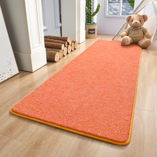 Keeko 2x6 Area Rugs for Living Room,Soft Washable Memory Foam Bedroom Rug | Indoor Throw Rug Low Pile Minimalist Non Slip Carpet for Kids Nursery Classroom Dorm Room Home Decor Orange and White - color: Orange-white, size: 2' X 6' (Rectangular)